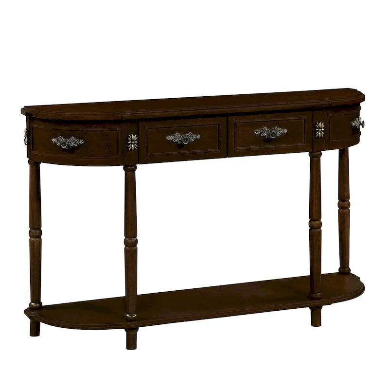 52-Inch Half Moon Circular Sofa Table with Open Shelf and Dual Drawers 34