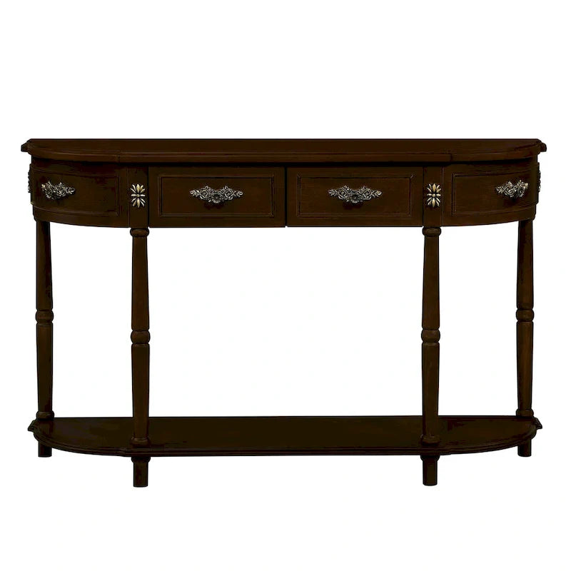 52-Inch Half Moon Circular Sofa Table with Open Shelf and Dual Drawers 35