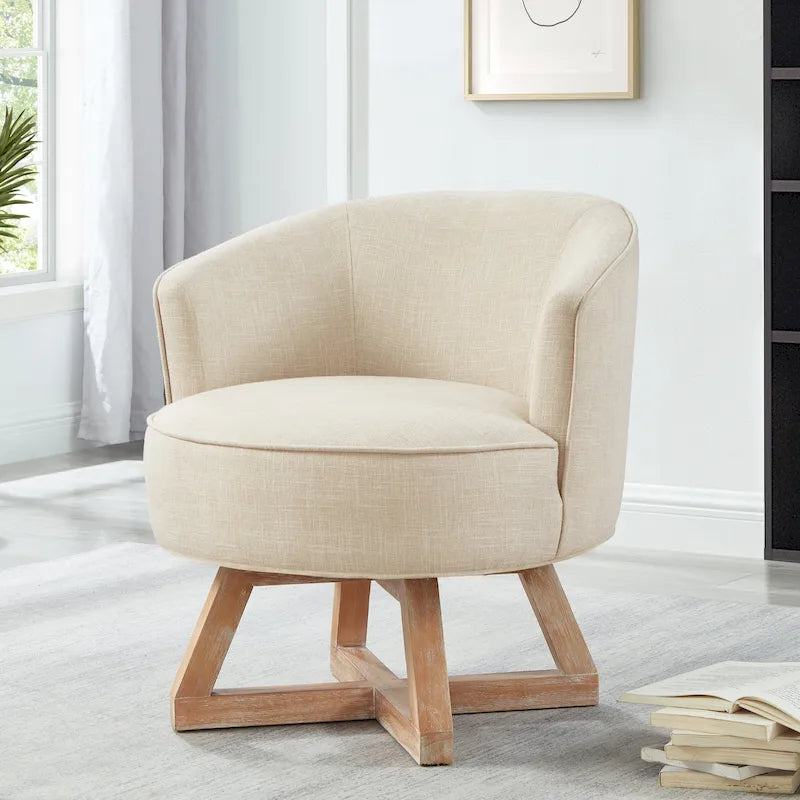 Contemporary 27-Inch Beige Linen Swivel Barrel Chair 7