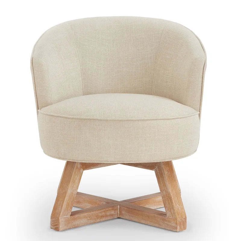 Contemporary 27-Inch Beige Linen Swivel Barrel Chair 2