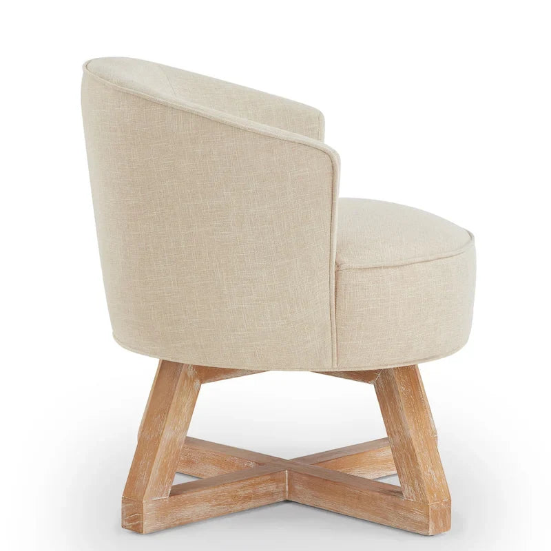 Contemporary 27-Inch Beige Linen Swivel Barrel Chair 3