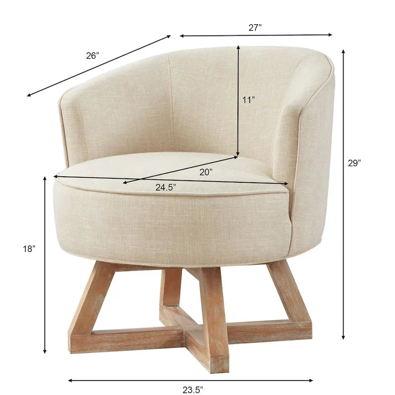 Contemporary 27-Inch Beige Linen Swivel Barrel Chair 6