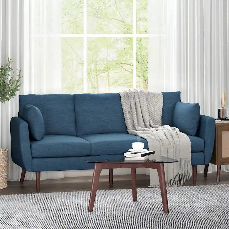 Contemporary 76.5-Inch 3-Seater Sofa with Birchwood Legs and Cushions 28