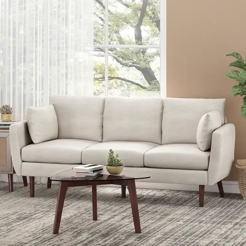 Contemporary 76.5-Inch 3-Seater Sofa with Birchwood Legs and Cushions 1