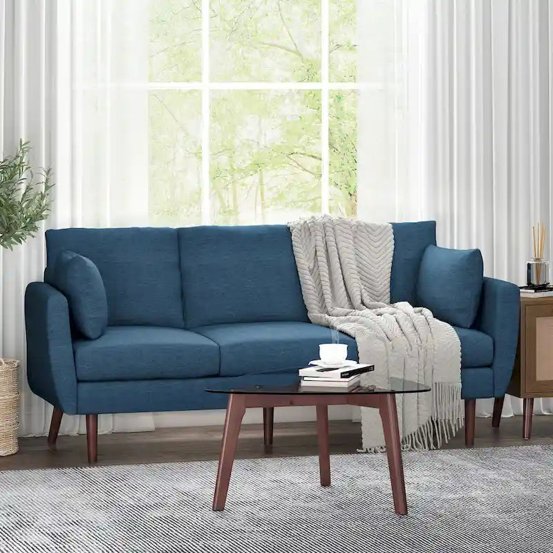 Contemporary 76.5-Inch 3-Seater Sofa with Birchwood Legs and Cushions 2