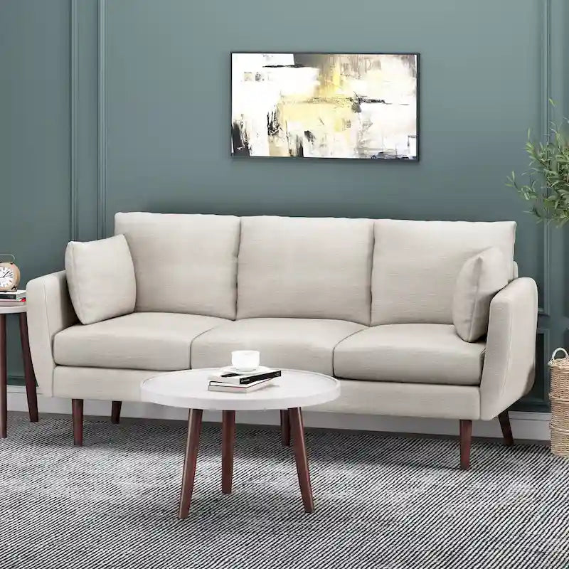 Contemporary 76.5-Inch 3-Seater Sofa with Birchwood Legs and Cushions 11