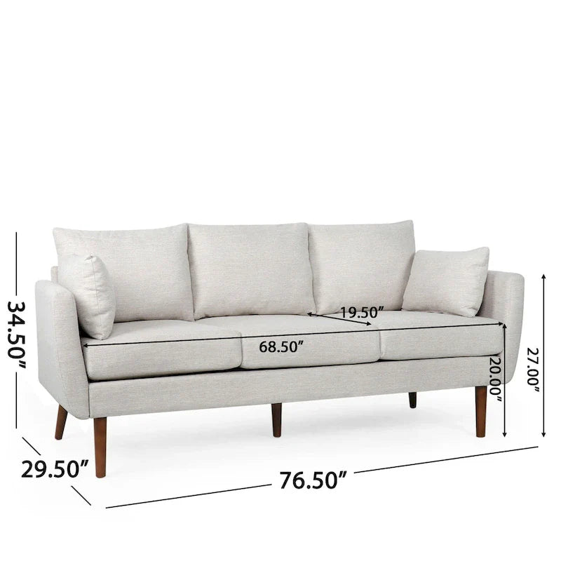 Contemporary 76.5-Inch 3-Seater Sofa with Birchwood Legs and Cushions 12