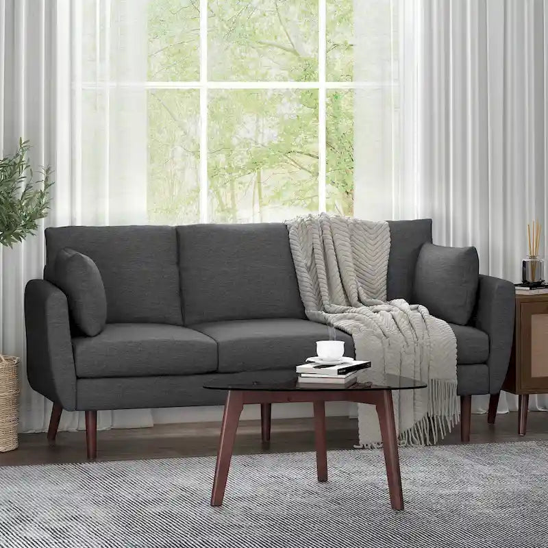 Contemporary 76.5-Inch 3-Seater Sofa with Birchwood Legs and Cushions 21