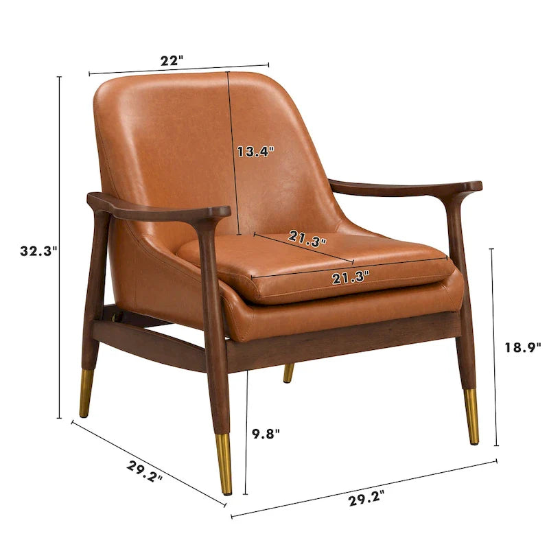 Mid-Century Modern Faux Leather Accent Chair - 29.2", Cushioned Seat, Sturdy Wood Frame, and Brass-Tipped Legs 4