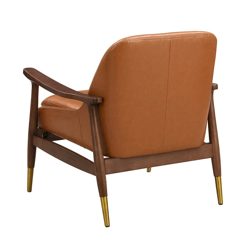 Mid-Century Modern Faux Leather Accent Chair - 29.2", Cushioned Seat, Sturdy Wood Frame, and Brass-Tipped Legs 7