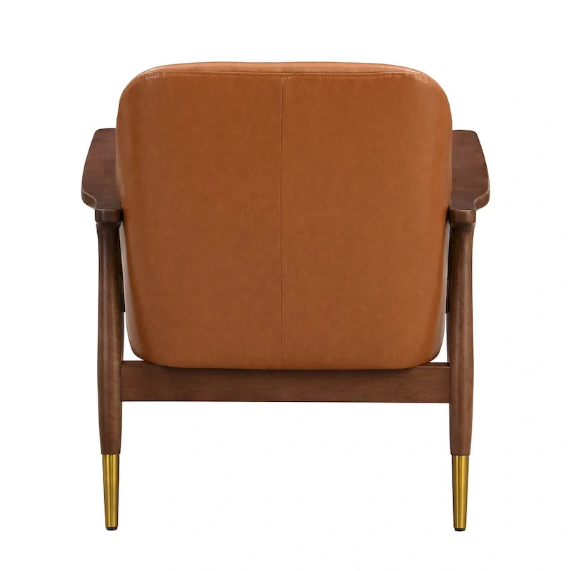 Mid-Century Modern Faux Leather Accent Chair - 29.2", Cushioned Seat, Sturdy Wood Frame, and Brass-Tipped Legs 8