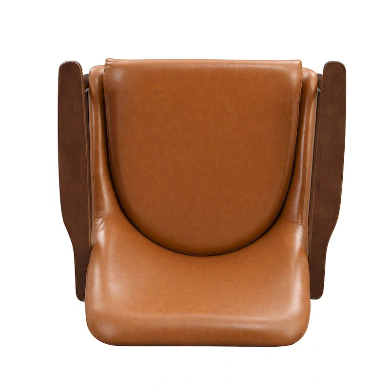 Mid-Century Modern Faux Leather Accent Chair - 29.2", Cushioned Seat, Sturdy Wood Frame, and Brass-Tipped Legs 9
