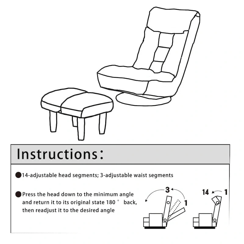 Navy Armless Swivel Recliner with Ottoman Set - Adjustable Headrest and Backrest 5