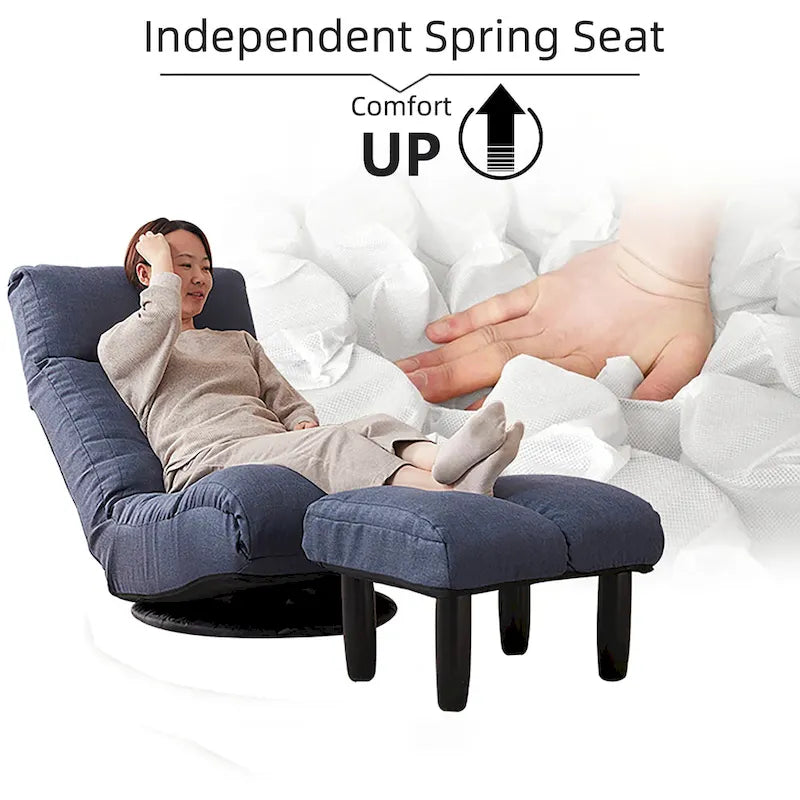 Navy Armless Swivel Recliner with Ottoman Set - Adjustable Headrest and Backrest 7