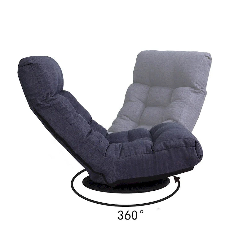 Navy Armless Swivel Recliner with Ottoman Set - Adjustable Headrest and Backrest 8