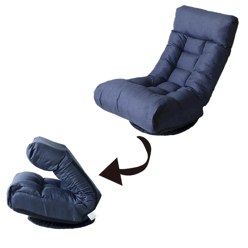 Navy Armless Swivel Recliner with Ottoman Set - Adjustable Headrest and Backrest 11