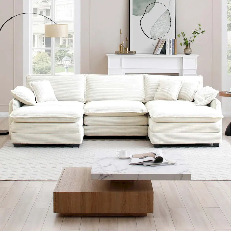 Beige 5-Piece U-Shaped Corduroy Modular Sectional Sofa Set with 2 Ottomans 2