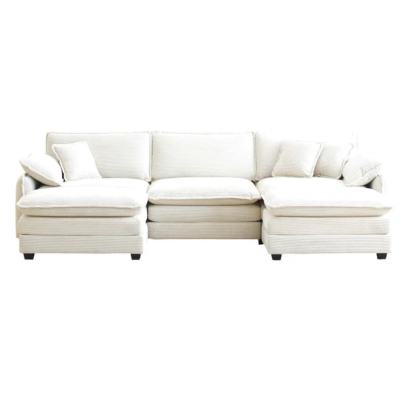Beige 5-Piece U-Shaped Corduroy Modular Sectional Sofa Set with 2 Ottomans 4