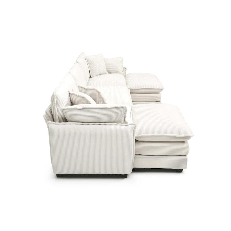 Beige 5-Piece U-Shaped Corduroy Modular Sectional Sofa Set with 2 Ottomans 7