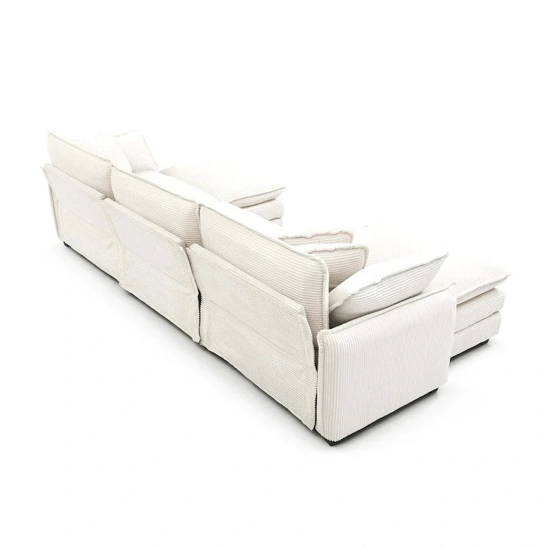 Beige 5-Piece U-Shaped Corduroy Modular Sectional Sofa Set with 2 Ottomans 8