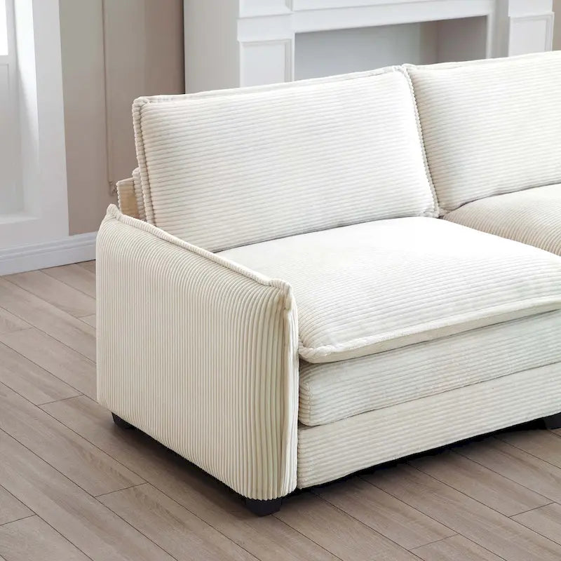 Beige 5-Piece U-Shaped Corduroy Modular Sectional Sofa Set with 2 Ottomans 12