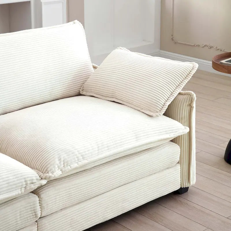Beige 5-Piece U-Shaped Corduroy Modular Sectional Sofa Set with 2 Ottomans 13