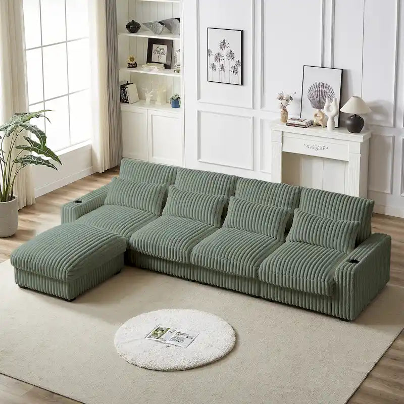 126W Large L-Shaped Corduroy Sofa with USB Charging Port 37
