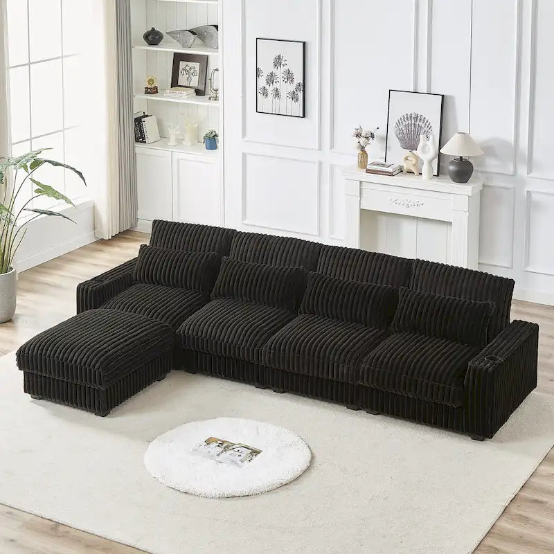 126W Large L-Shaped Corduroy Sofa with USB Charging Port 2