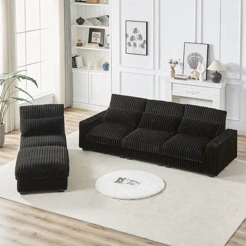126W Large L-Shaped Corduroy Sofa with USB Charging Port 3