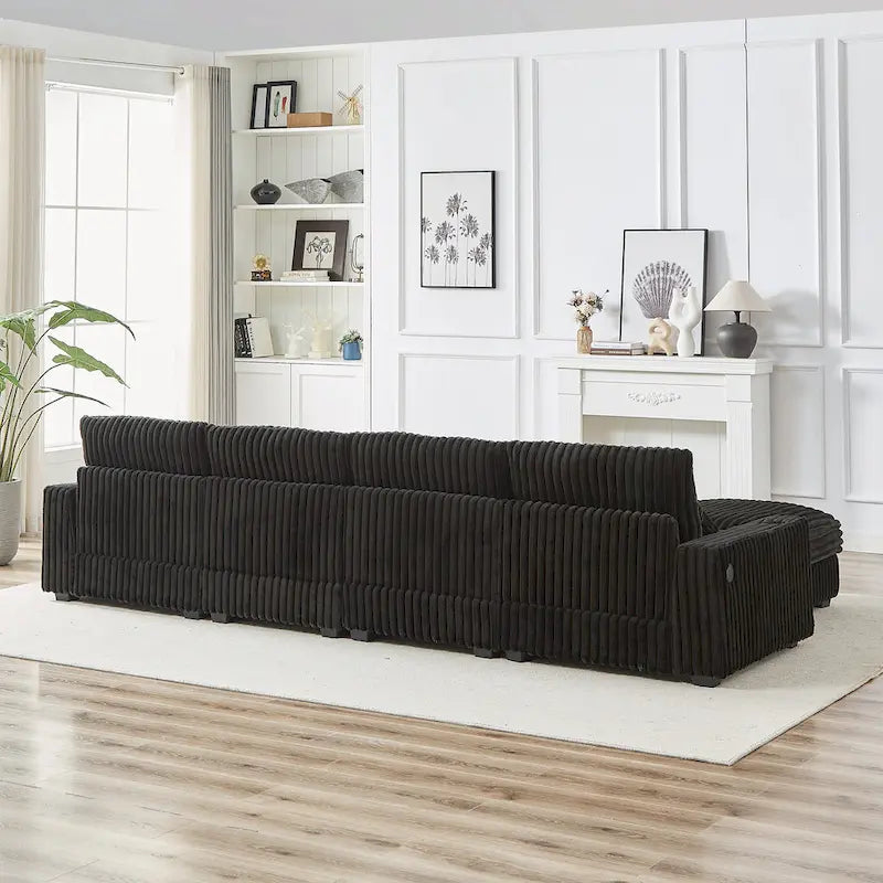 126W Large L-Shaped Corduroy Sofa with USB Charging Port 4