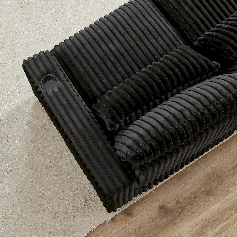 126W Large L-Shaped Corduroy Sofa with USB Charging Port 5
