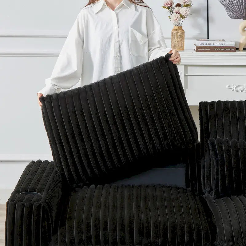 126W Large L-Shaped Corduroy Sofa with USB Charging Port 7