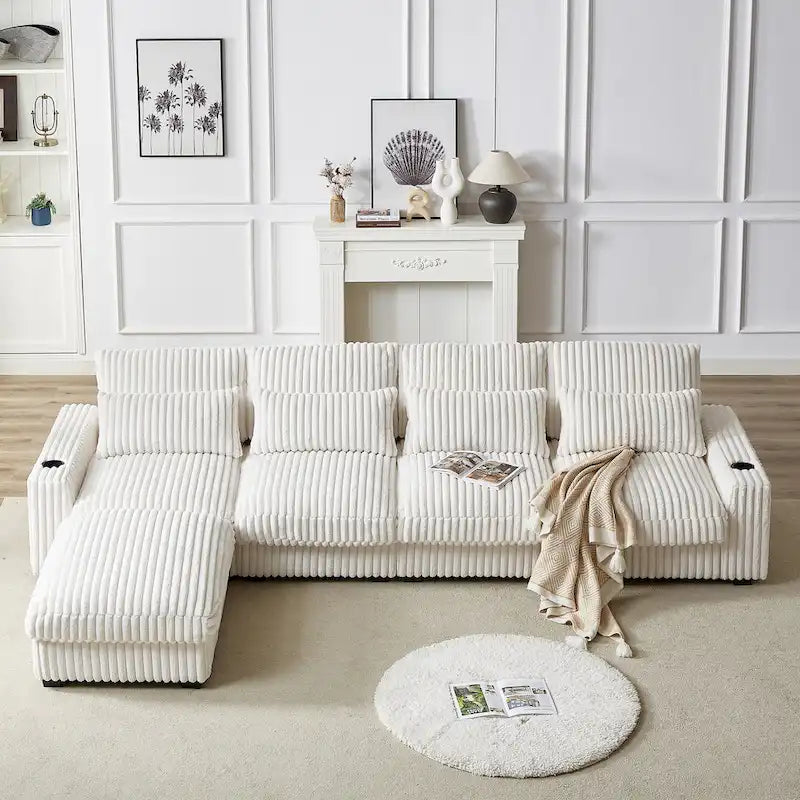 126W Large L-Shaped Corduroy Sofa with USB Charging Port 9