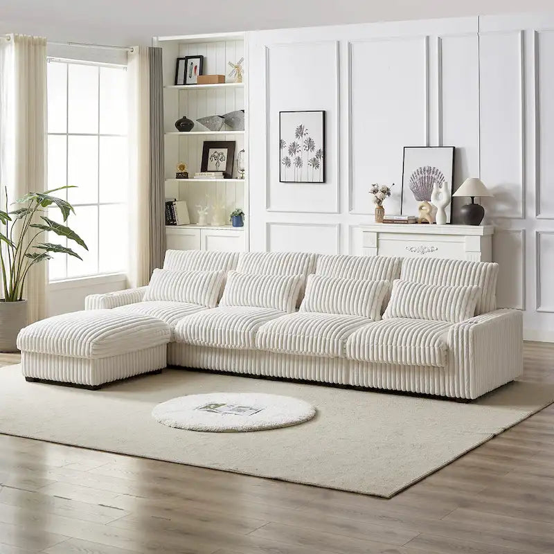126W Large L-Shaped Corduroy Sofa with USB Charging Port 10