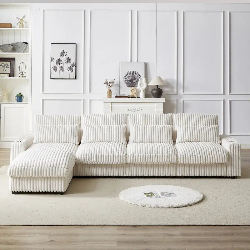 126W Large L-Shaped Corduroy Sofa with USB Charging Port 11