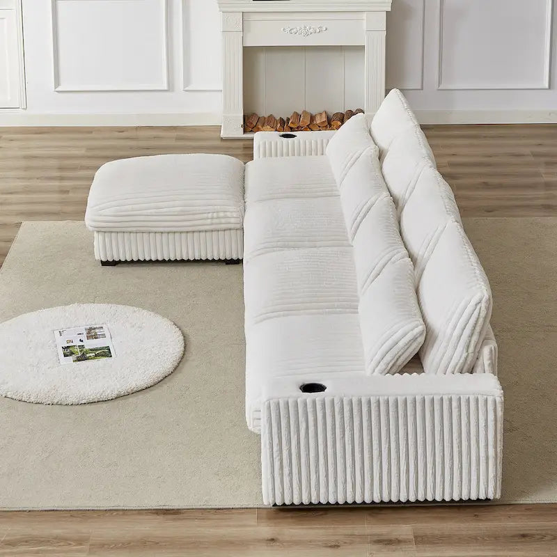 126W Large L-Shaped Corduroy Sofa with USB Charging Port 12