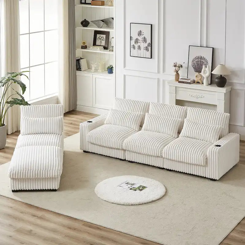 126W Large L-Shaped Corduroy Sofa with USB Charging Port 13