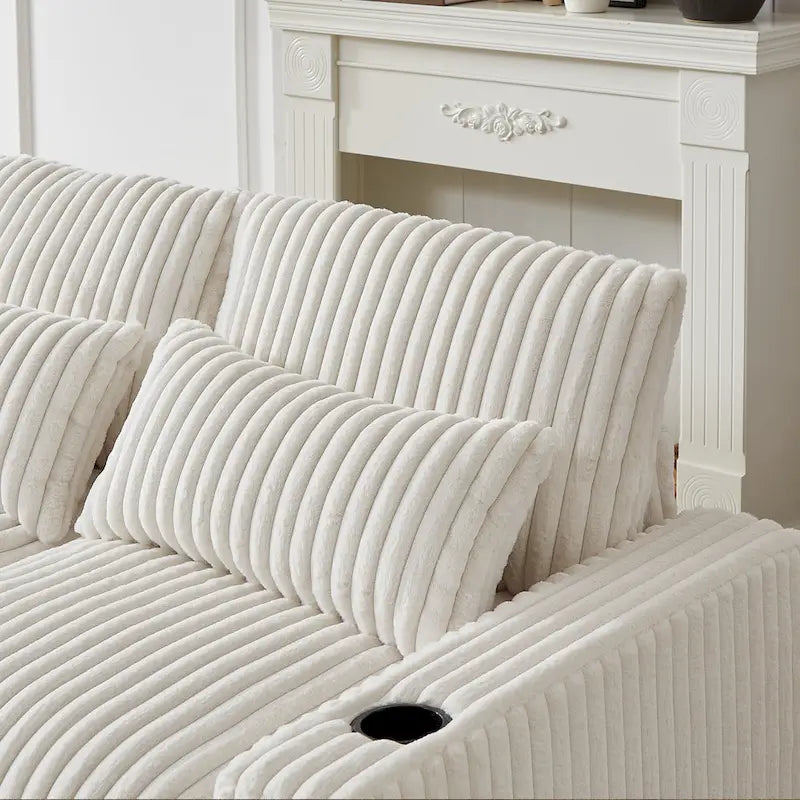 126W Large L-Shaped Corduroy Sofa with USB Charging Port 15