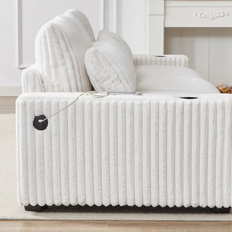 126W Large L-Shaped Corduroy Sofa with USB Charging Port 16