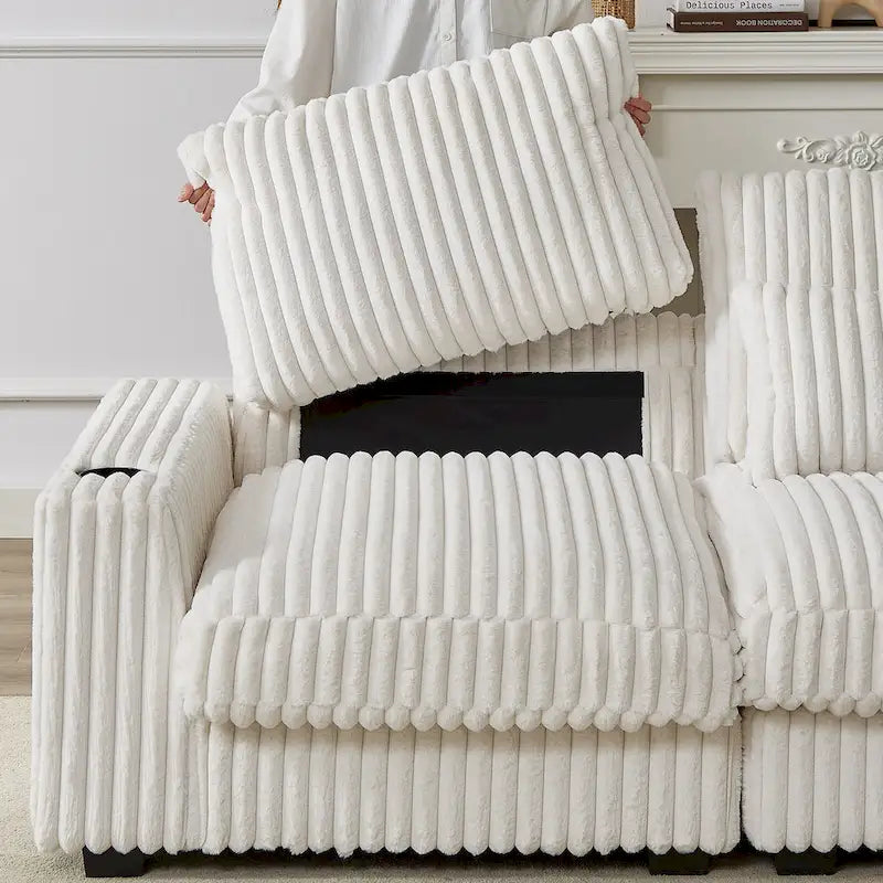 126W Large L-Shaped Corduroy Sofa with USB Charging Port 17
