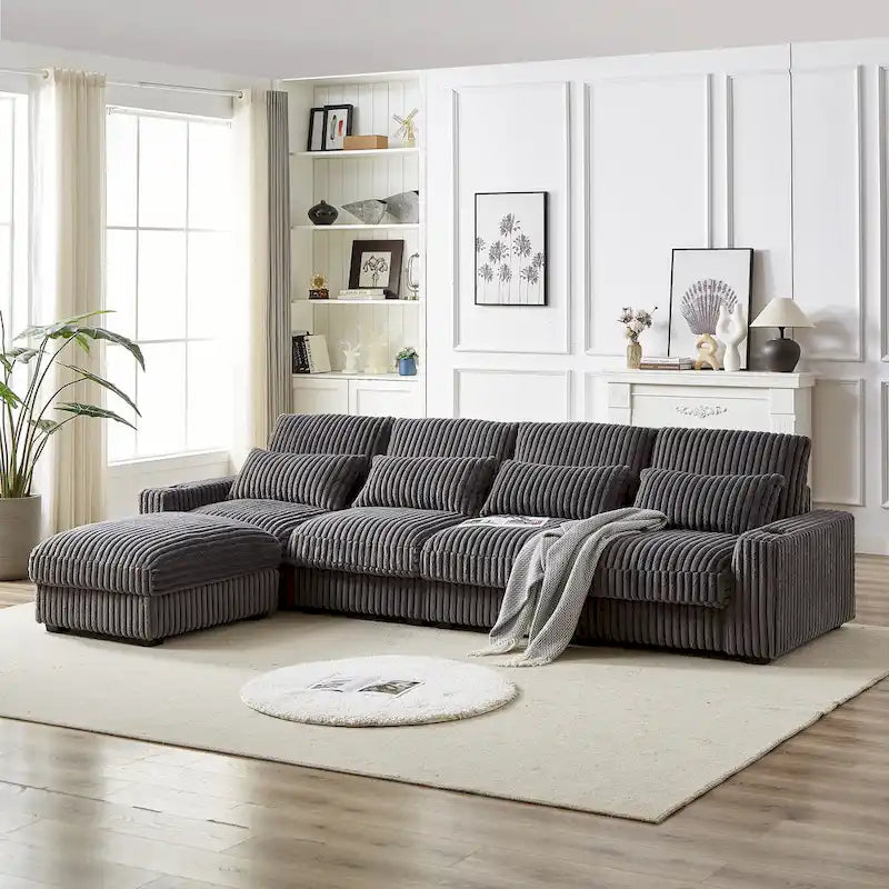 126W Large L-Shaped Corduroy Sofa with USB Charging Port 20