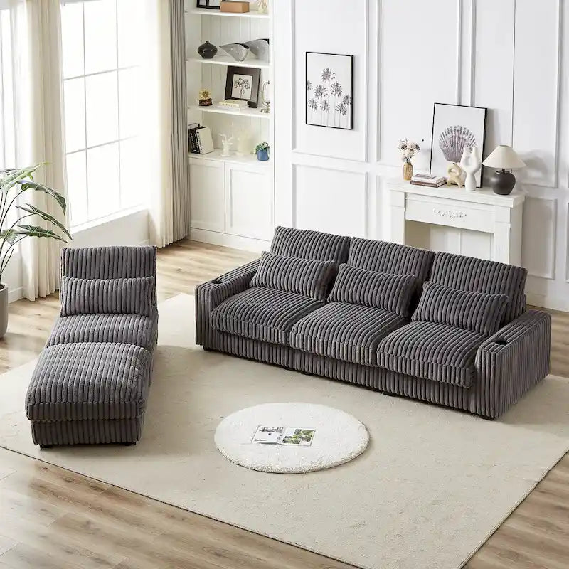 126W Large L-Shaped Corduroy Sofa with USB Charging Port 21