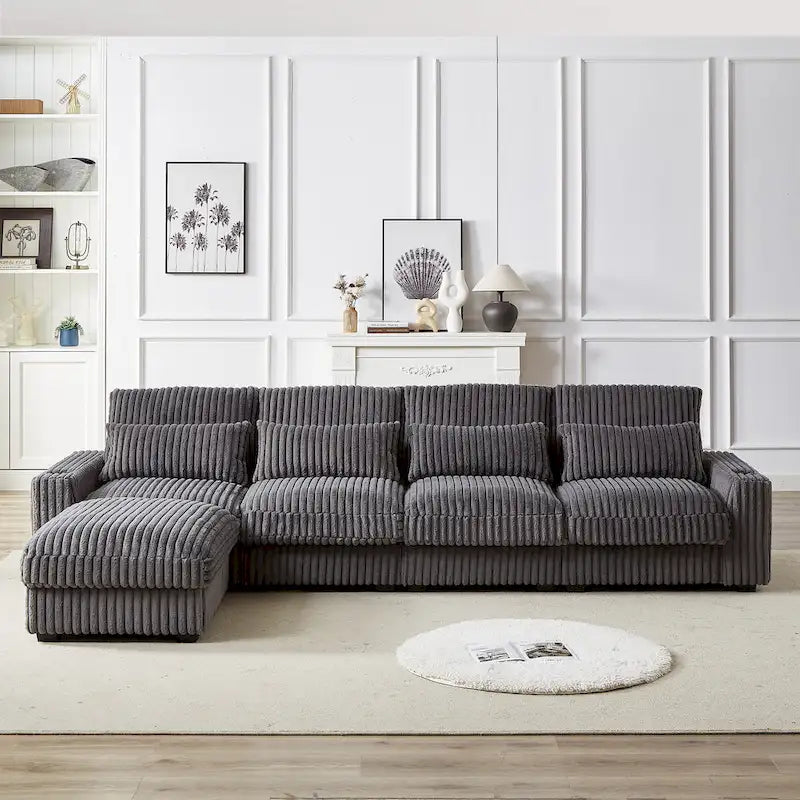 126W Large L-Shaped Corduroy Sofa with USB Charging Port 22