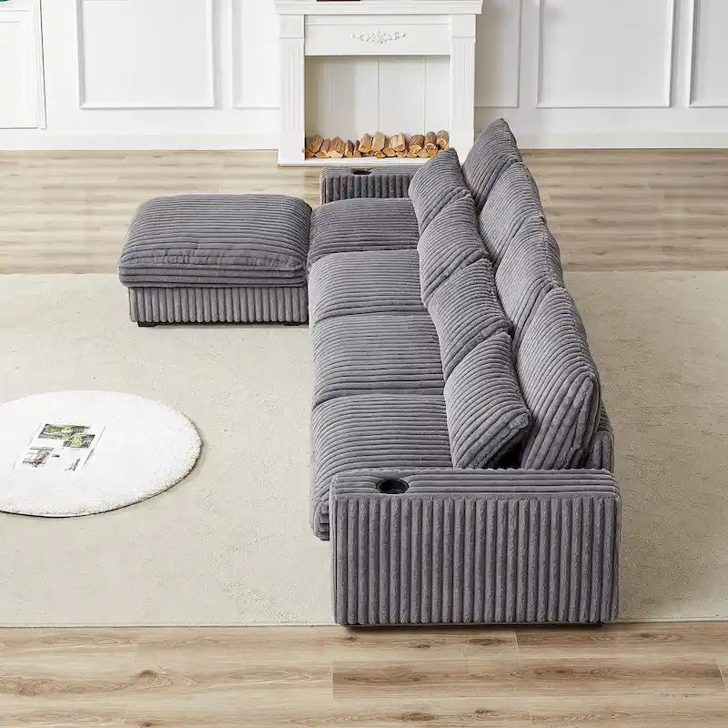 126W Large L-Shaped Corduroy Sofa with USB Charging Port 23