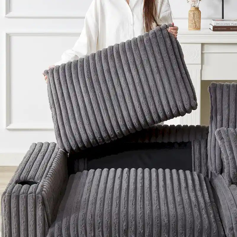 126W Large L-Shaped Corduroy Sofa with USB Charging Port 24