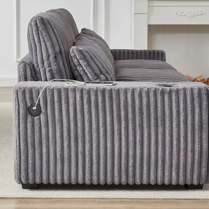 126W Large L-Shaped Corduroy Sofa with USB Charging Port 26
