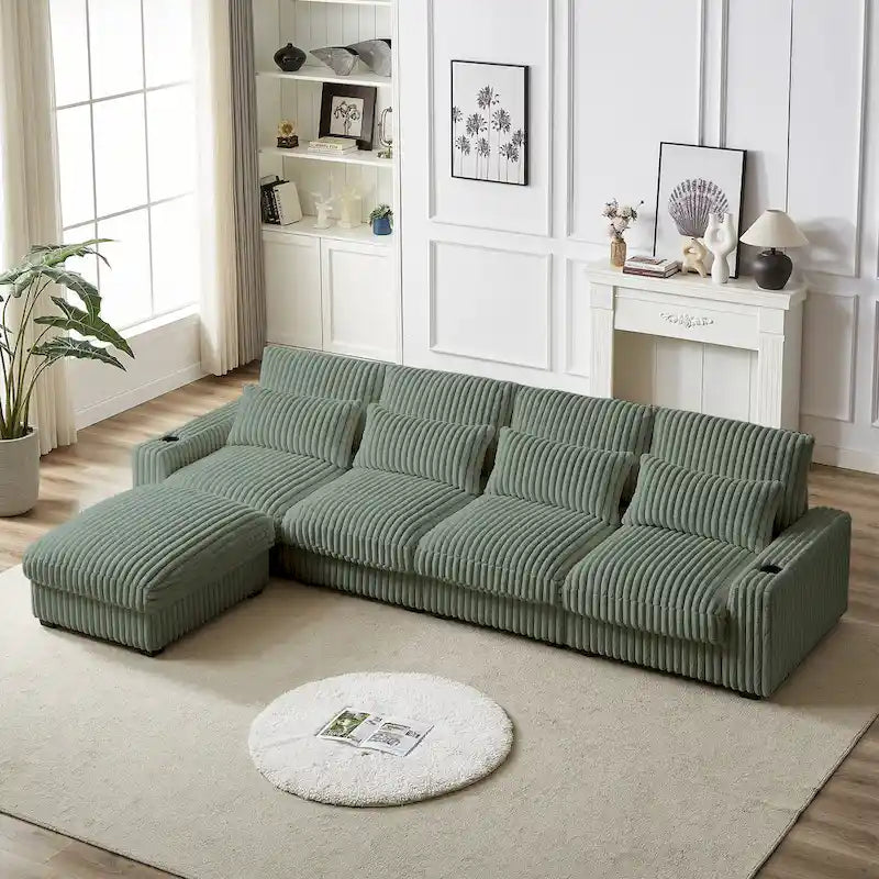 126W Large L-Shaped Corduroy Sofa with USB Charging Port 27