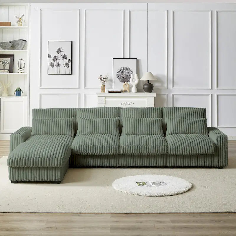 126W Large L-Shaped Corduroy Sofa with USB Charging Port 28