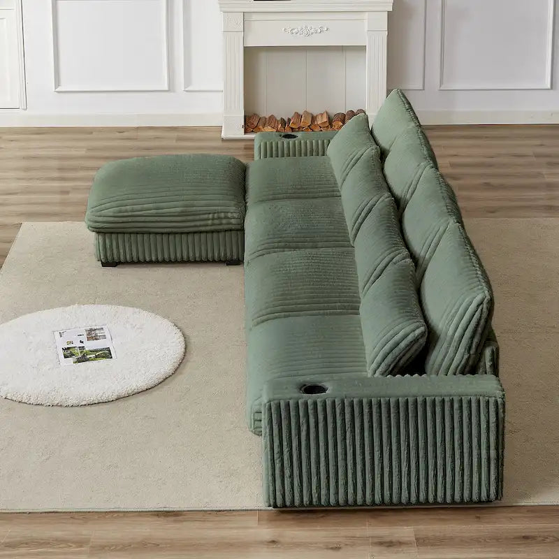 126W Large L-Shaped Corduroy Sofa with USB Charging Port 31