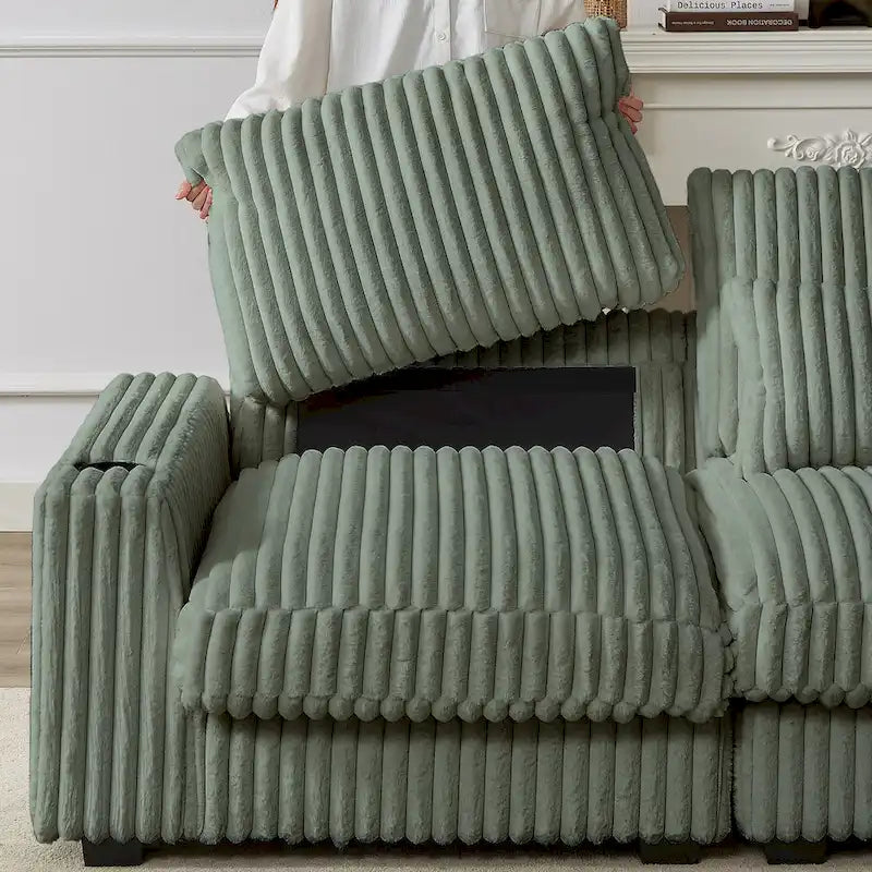 126W Large L-Shaped Corduroy Sofa with USB Charging Port 33